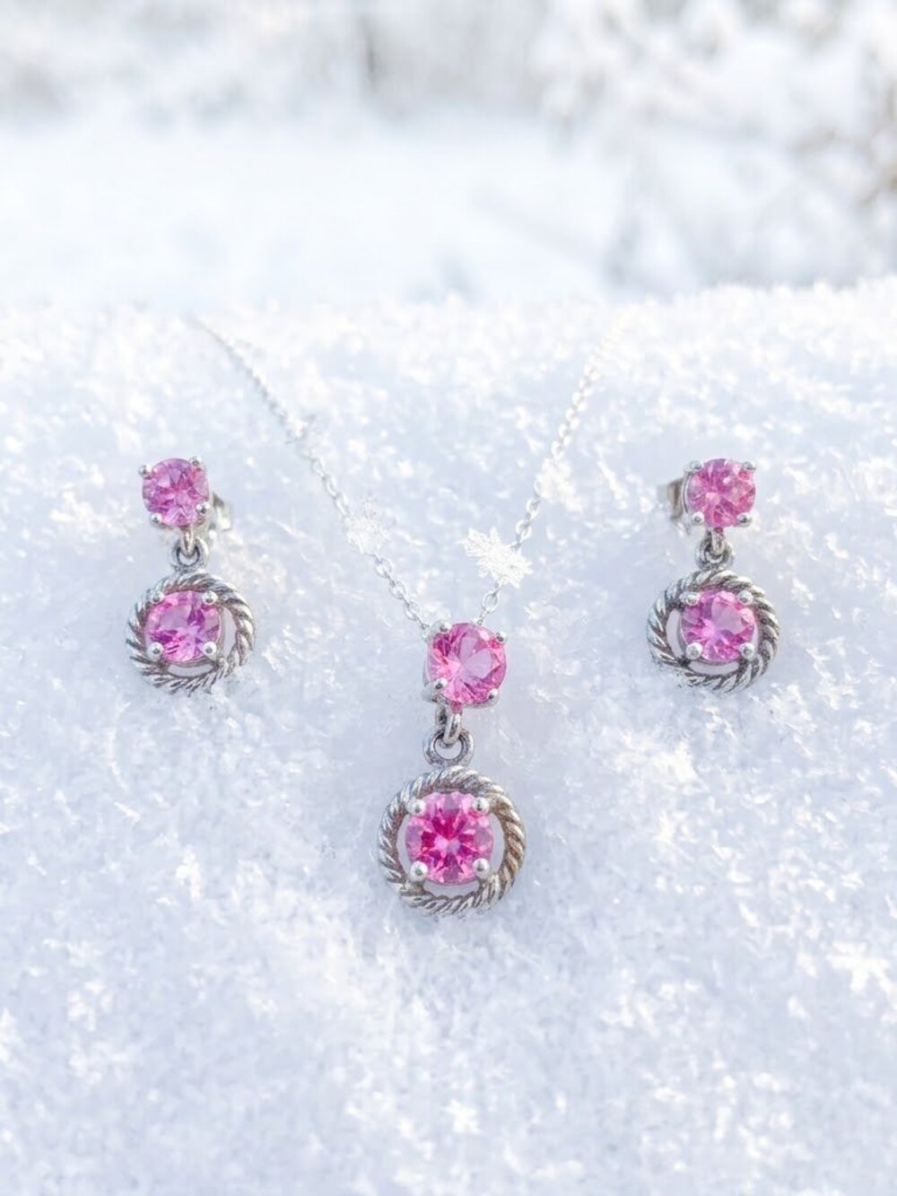 Pink Topaz Sterling Silver Necklace Earring set 🆕